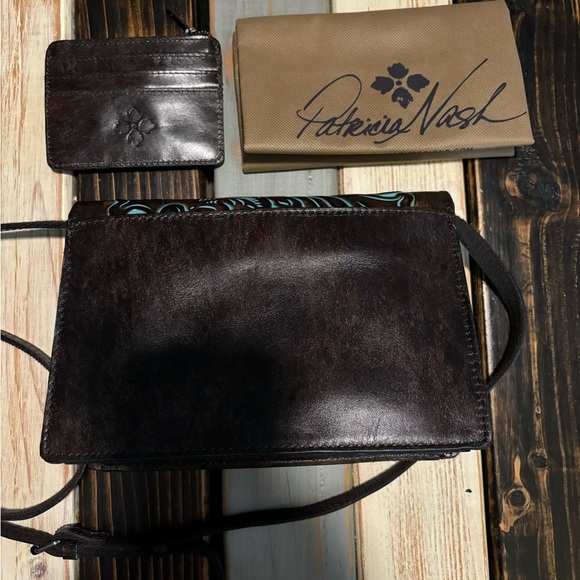 Patricia Nash Brown and Turquoise Embossed Leather Bag Set - Picture 2 of 5